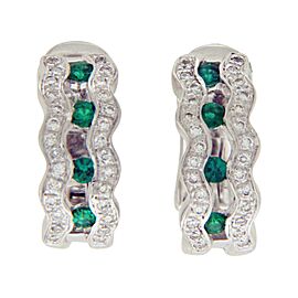 Luxo 0.80 CT Natural Emerald & 0.82 CT Diamonds in 18K White Gold Huggie Earrings