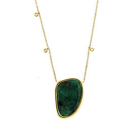 Rose Cut Sliced 17.95 CT Emerald 0.31 CT Diamonds 14K Yellow Gold Necklace