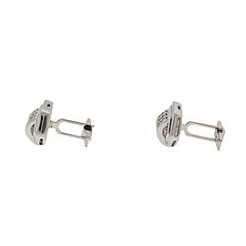 14k White Gold Cufflink With Three Tiny Rows of Diamonds .60 Cts TW