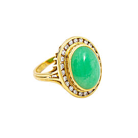18K Yellow Gold Oval Jade 0.70 Ct H SI2 Diamond Ring 10.8 Grams Size 7