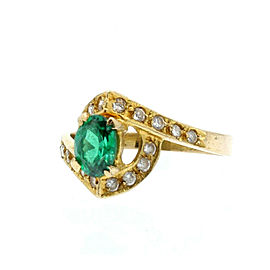 18k Yellow gold Green Stone & CZ Ladies Ring 3.6 Grams Size 7