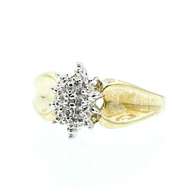 Estate 10k Yellow White gold Sun Burst Diamonds Cluster Ladies Ring Size 7