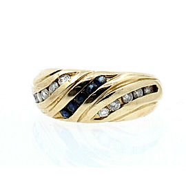 Fine Estate 14k Yellow Gold Sapphire Round Diamond Ladies Ring Band Size 6