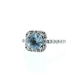 18k White Gold Diamond Round Blue Topaz Ladies Ring Size 4