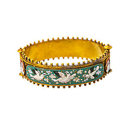 Vintage 22K Gold Coral Jade Opal Pearl Lapez Byzantine Bangle Bracelet