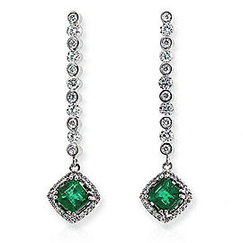 1.56 CT Colombian Emerald & 1.15 CT Diamonds 18K White Gold 1.5" Drop Earrings