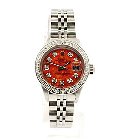 Ladies ROLEX Oyster Perpetual Steel Datejust 26mm RED OPAL Dial Diamonds