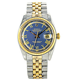 Rolex Datejust 1601 Mens Automatic Watch Blue Dial 18k Two Tone 36mm