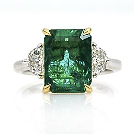 5.80 ct Emerald and Diamond Statement Ring in Platinum and 18k Yellow Gold