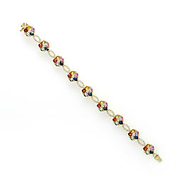7.65 CT Multicolor Sapphires 0.85CT Diamonds in 14K Gold Flower Bracelet 6.5"