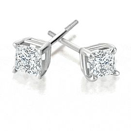 True 1.00 Carat Princess-Cut Diamond Stud Earrings in 14K White Gold