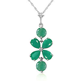 3.15 CTW 14K Solid White Gold Delicate Leaf Emerald Necklace