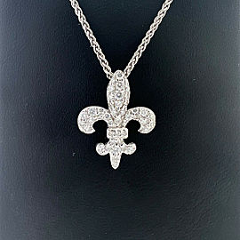14k White Gold Diamond Fleur Di Lis Necklace Approx .50 TCW