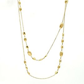 Women's Polished and Brushed Oval 14k Solid Gold Beads Long Station Necklace