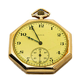 Elgin 25141181 Vintage 14K Yellow Gold 54.7g Octagon Pocket Watch 43mm