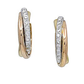 Women's Tri-Color Diamond Hoop Earrings in 18k Rose, White and Yellow Gold