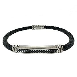 John Hardy Sterling Silver Black Diamond Braided Leather Rope Bracelet