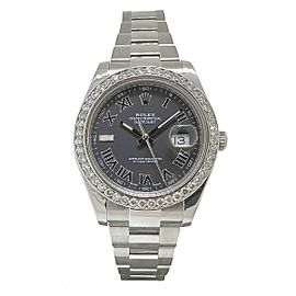Rolex Datejust II Rhodium Dial Custom Diamond Bezel Stainless Steel Watch