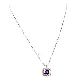 Fine Estate 14k White Gold Amethyst Diamond Pendant 19" Necklace 5.8 Grams
