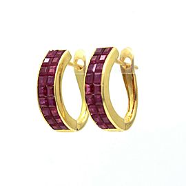 Women's Invisible Set Ruby Half Hoop Earrings in 18k Yellow Gold (3.50 cttw)