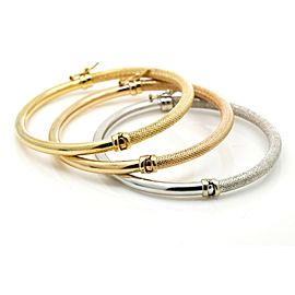 Women's White Rose and Yellow Gold Bangles 3 Bracelet Set in 18k Gold