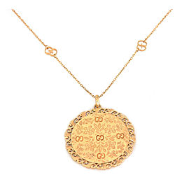 Gucci Bloom Enamel 18k Yellow Gold Floral Medallion Pendant Logo Link Long Chain