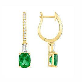2.69 CT Natural Colombian Emerald 0.62 CT Diamonds 18K Yellow Gold Drop Earrings