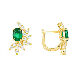 1.24 CT Natural Colombian Emerald 0.69 CT Diamonds 14K Yellow Gold Earrings