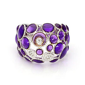 Roberto Coin Bollicine Diamond Purple Enamel 18k White Gold Dome Ring