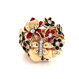 Roberto Coin Diamond Enamel 18k Rose White Gold Floral Ring