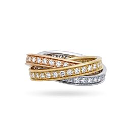 Cartier Trinity Diamond 18k Tricolor Gold Triple Band Ring