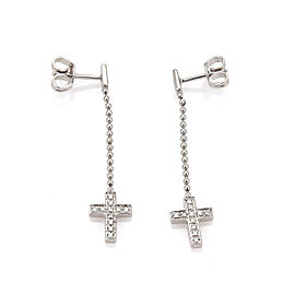 Gucci Diamond 18k White Gold Drop Dangle Cross Earrings