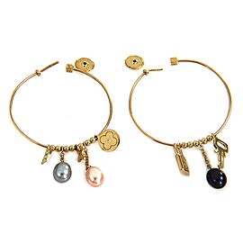 Louis Vuitton 18k Yellow Gold Pearls Monogram Key Padlock Charms Hoop Earrings
