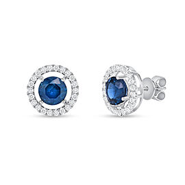 1.89 CT Natural Blue Sapphire 0.44 CT Diamonds 14K White Gold Stud Earrings