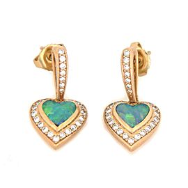 Kabana Diamond Fire Opal 14k Yellow Gold Heart Dangle Earrings