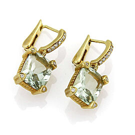 Judith Ripka Prasiolite & Diamonds 18k Yellow Gold Drop Dangle Earrings
