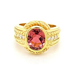 Judith Ripka Diamond Pink Tourmaline 18k Yellow Gold Ring