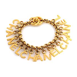 Chanel Gold Metal Multi-Letter CHANEL Dangle Charm Chain Bracelet 96P