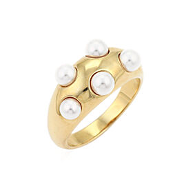 Mikimoto 5 Akoya Pearls 18k Yellow Gold Dome Band Ring