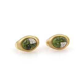 Pomellato Diamond & Green Tourmaline 18k Yellow Gold Post Clip Earrings