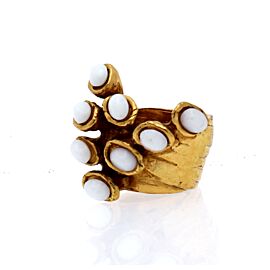 Yves Saint Laurent YSL Gold White Cabachon Ring Size 7