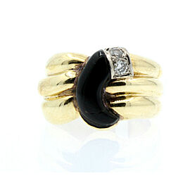 14k Yellow Gold Onyx Diamond Ladies Ring Size 7