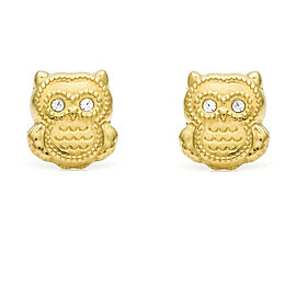 Girls Owl Stud Earrings in 18k Yellow Gold with Screwbacks Children's Jewelry