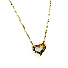 Sapphires 0.06 CT 14K Yellow Gold Heart Pendant Necklace 16"-18"