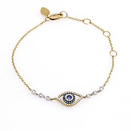 Meira T Diamond and Blue Sapphire Evil Eye Bracelet in 14K Yellow Gold
