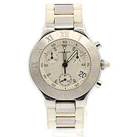 Cartier Must Chronoscaph White Dial Rubber Quartz Men's Watch