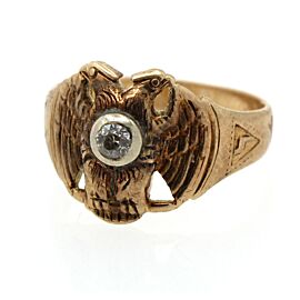 Antique 14k Yellow Gold Masonic Double Headed Eagle Diamond Ring