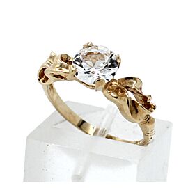 14k Yellow Gold Solitaire w Accents CZ Ladies Ring