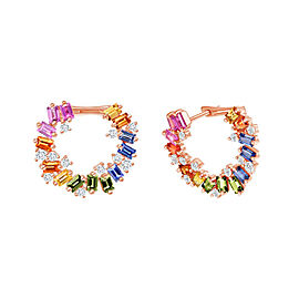 2.70 CT Multi Color Sapphire 0.50 CT Diamonds 14K Rose Gold Hoop Earrings