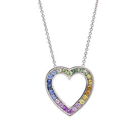 Women's Rainbow Sapphire Heart Pendant Necklace